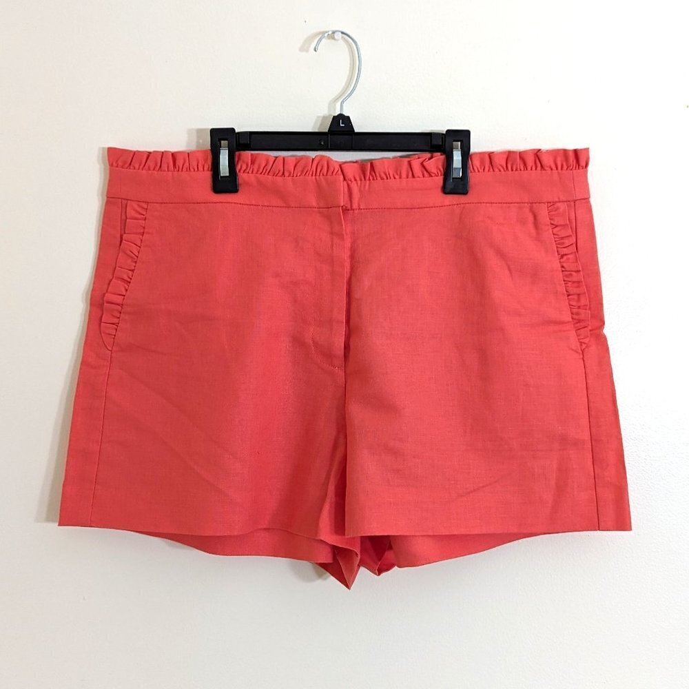 NWOT J. Crew Coral Ruffle Detail High-Waisted Shorts Size 14‎